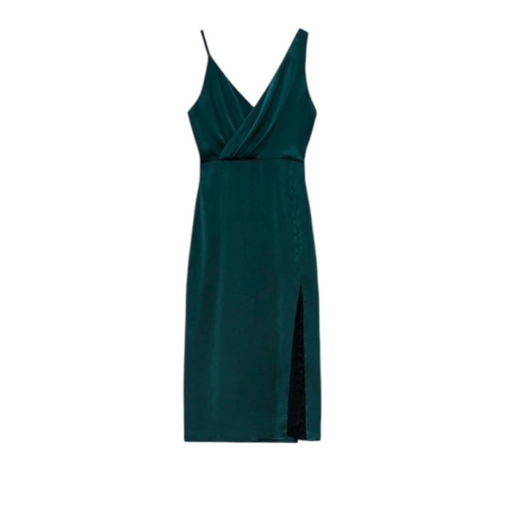 Zara Green Sheath Midi Dress with Spaghetti Straps